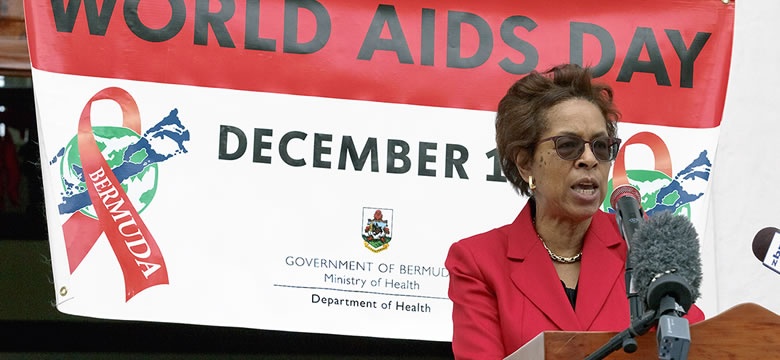 Word AIDs Day. Minister of Health and Seniors, the Hon. Jeanne Atherden, CA, CPA, JP, MP